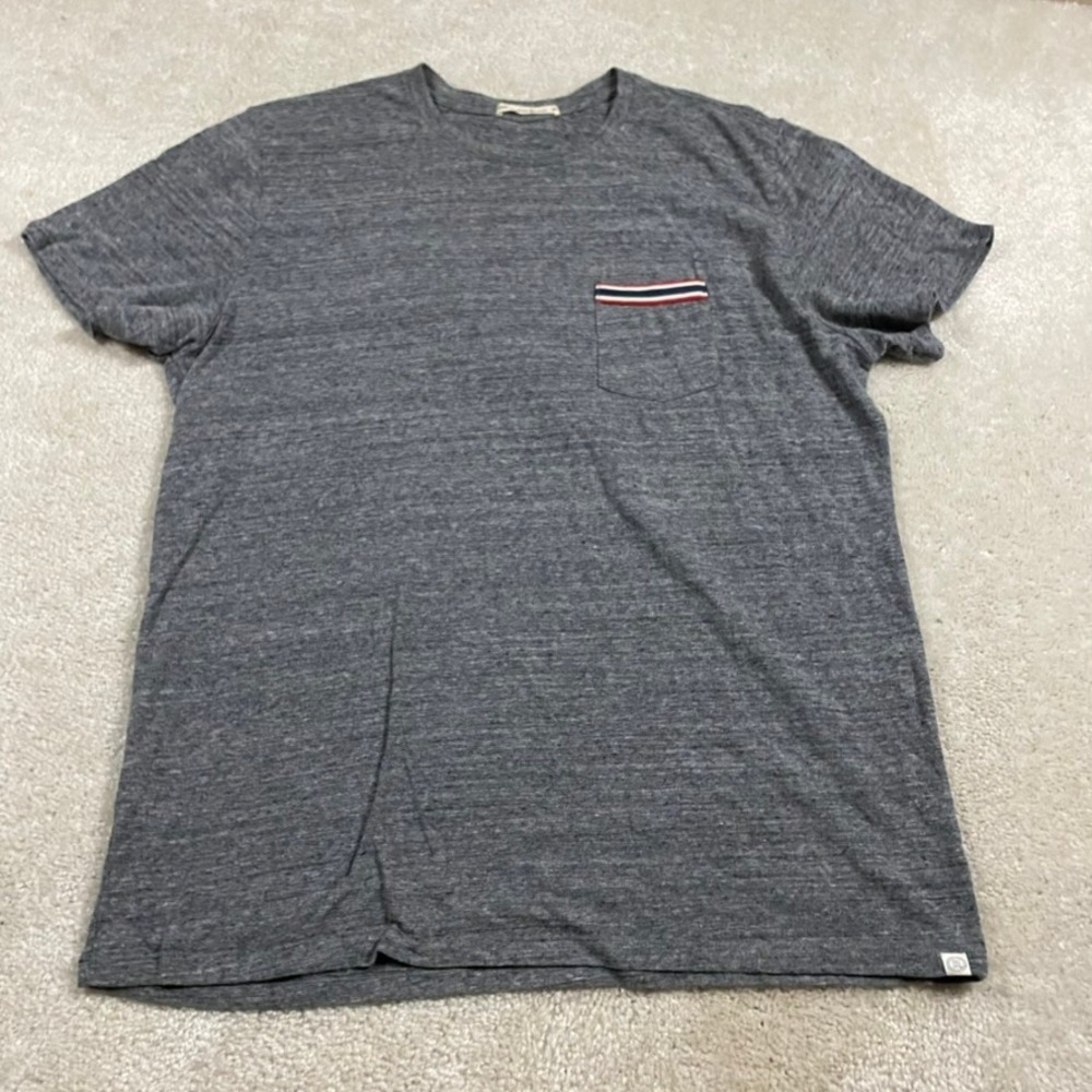Marine Layer Shirt Mens XL Gray Heather Pocket Re-Spun Stripe Trim Slub Knit